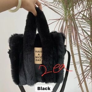 Black Faux Fur Tote Bag